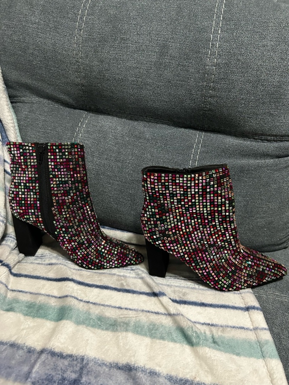 Wild Pair Multicolor Embellished Block Heel Ankle Boot - Picture 5 of 6